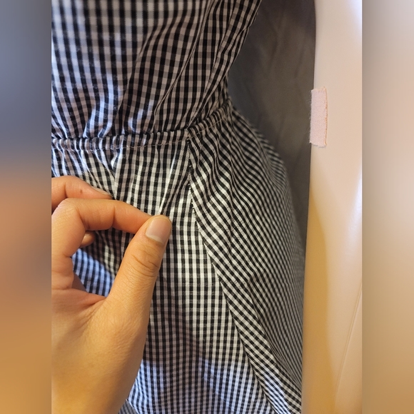 Padded Spaghetti Smocked Back Button Down Checkered Mini Dress - Picture 5 of 9